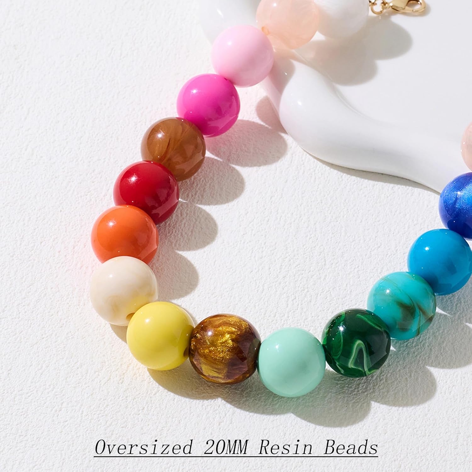 WOWORAMA Colorful Chunky Necklaces for Women 20MM Large Oversized Resin Beaded Necklace Bold Statement Chunky Choker Necklace Boho Summer Jewelry