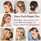Gingbiss Hair Clips Set: 16 Sparkly Metal Snap Barrettes For Girls, Flower/Star/Crown/Heart/Butterfly Shaped Styling Accessories
