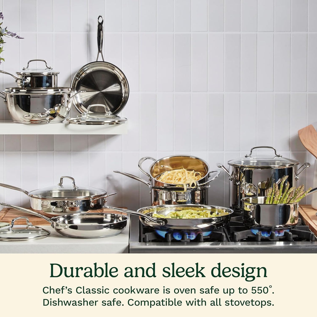 Cuisinart 1.5 Quart Sauce Pan with Cover, Stainless Steel Pot with Lid, Small Kitchen Pots, Dishwasher Safe, Compatible with Induction, Electric, Gas Cooktops, Oven Safe Saucepan, Cool Grip Handles