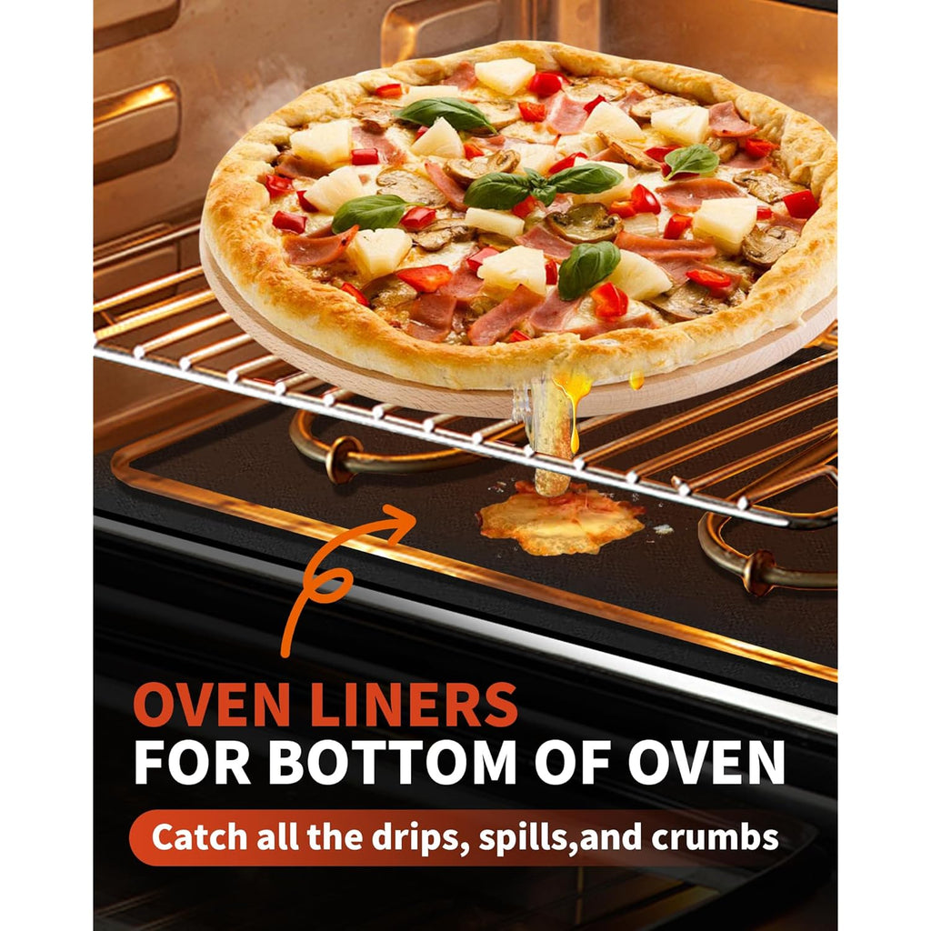 Oven Liners for Bottom of Oven - 2 Pack Large Heavy Duty Oven Mats, 17"x 25" Reusable Matt Liner for Electric, Gas, Toaster Ovens & Grills, BPA & PFOA Free, Kitchen Essentials, Black