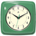 Infinity Instruments Square Silent Retro 9 Inch Mid Century Modern Kitchen Diner Retro Wall Clock Quartz Sweep Movement (Green)
