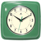 Infinity Instruments Square Silent Retro 9 Inch Mid Century Modern Kitchen Diner Retro Wall Clock Quartz Sweep Movement (Green)