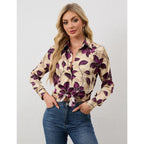 Wrinkle-Resistant Women Silky Button Down Shirts Fashion Printed Dressy Blouse Business Casual Long Sleeve Work Tops