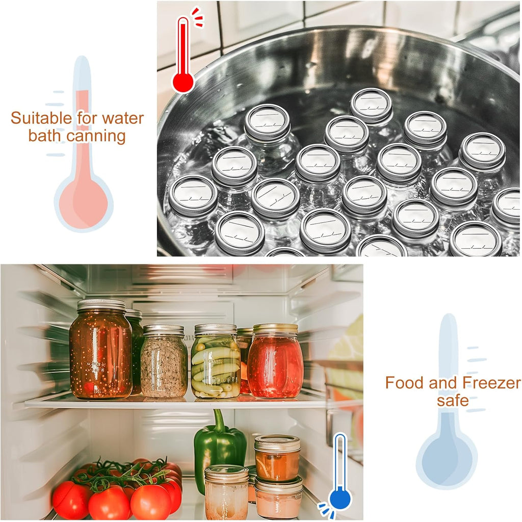 Canning Jar Lids With Rings For Mason Regular Mouth 24Pcs Regular Mouth Kerr Ball Jars Lids With Rings Good Sealing Performance Food Grade Material Kerr Mason Jars For Canning Food Fruits DIY Jam