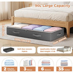 90L Under Bed Storage Containers, 4 Pack Closet Organizers Grey | Foldable Underbed Storage Bins For Linen Sheets, Blanket, Clothing, Comforter, Sweaters, Pillows, Wrapping Paper