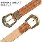 Mealah Vintage Western-Cowboy-Belt for Women Men - Carved Buckle PU Leather Waist Belts (for Waist 28"-38")