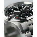 Hamilton Khaki Field Automatic Men'S Watch, 38Mm Stainless Steel Case, Swiss Made, Black Dial Analog Wrist Watch For Men, 100M Waterproof, Sapphire Crystal, 3-Hand Movement, Stainless Steel Strap