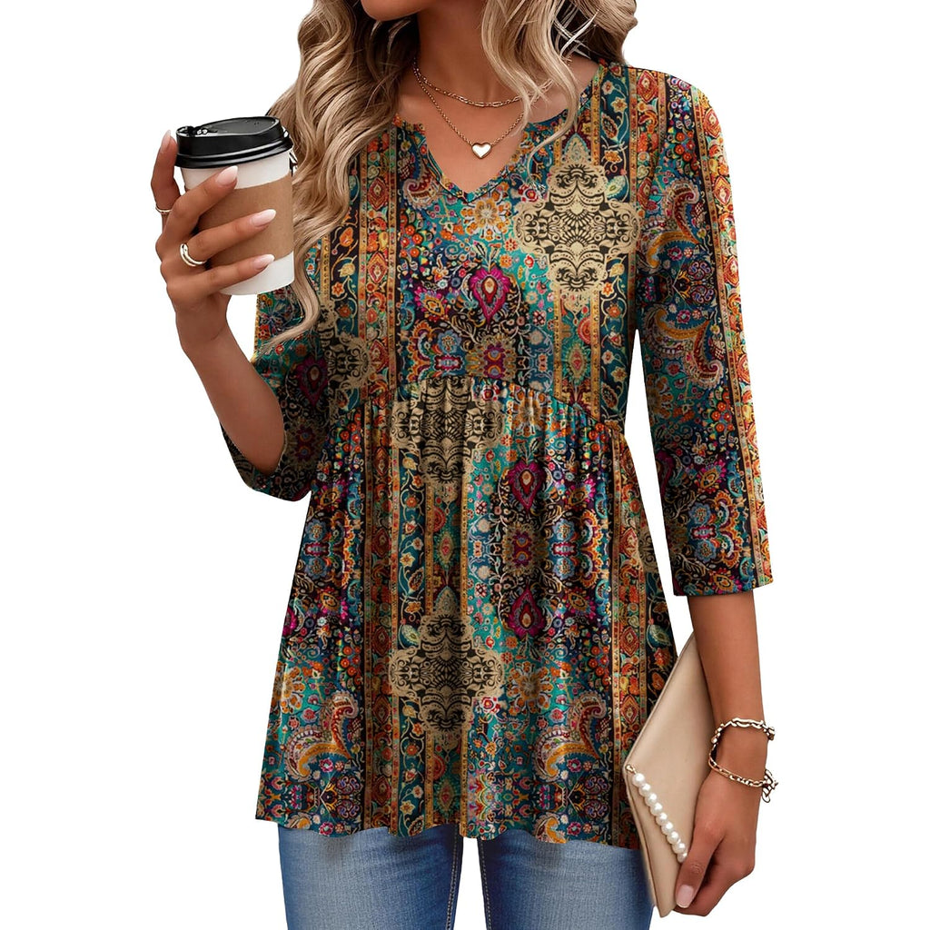 Zeagoo 3/4 Length Sleeve Womens Tops 2026 Blouses for Women Dressy Casual Fashion Clothing V Neck T-Shirts Summer Outfits