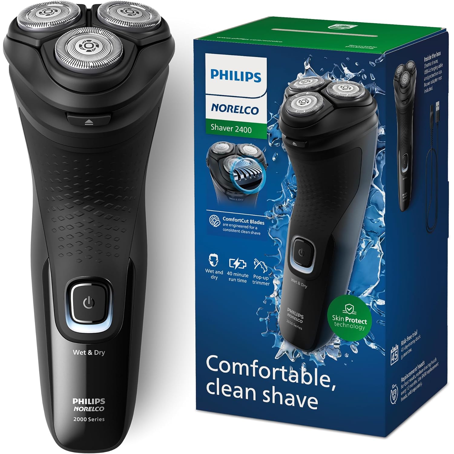 Philips Norelco Shaver 2400 Series, Wet and Dry Electric Shaver, Pop-up Trimmer, P-Cap, Deep Black, Model X3001/90