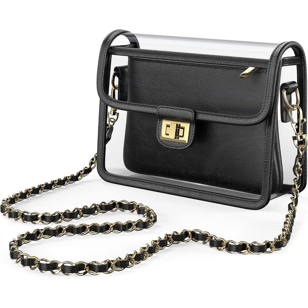 Clear Crossbody Purse For Women Stadium Approved 7.25" X 5.25" - Uv Tpu Luxury Bag With Wallet & 43" Chain