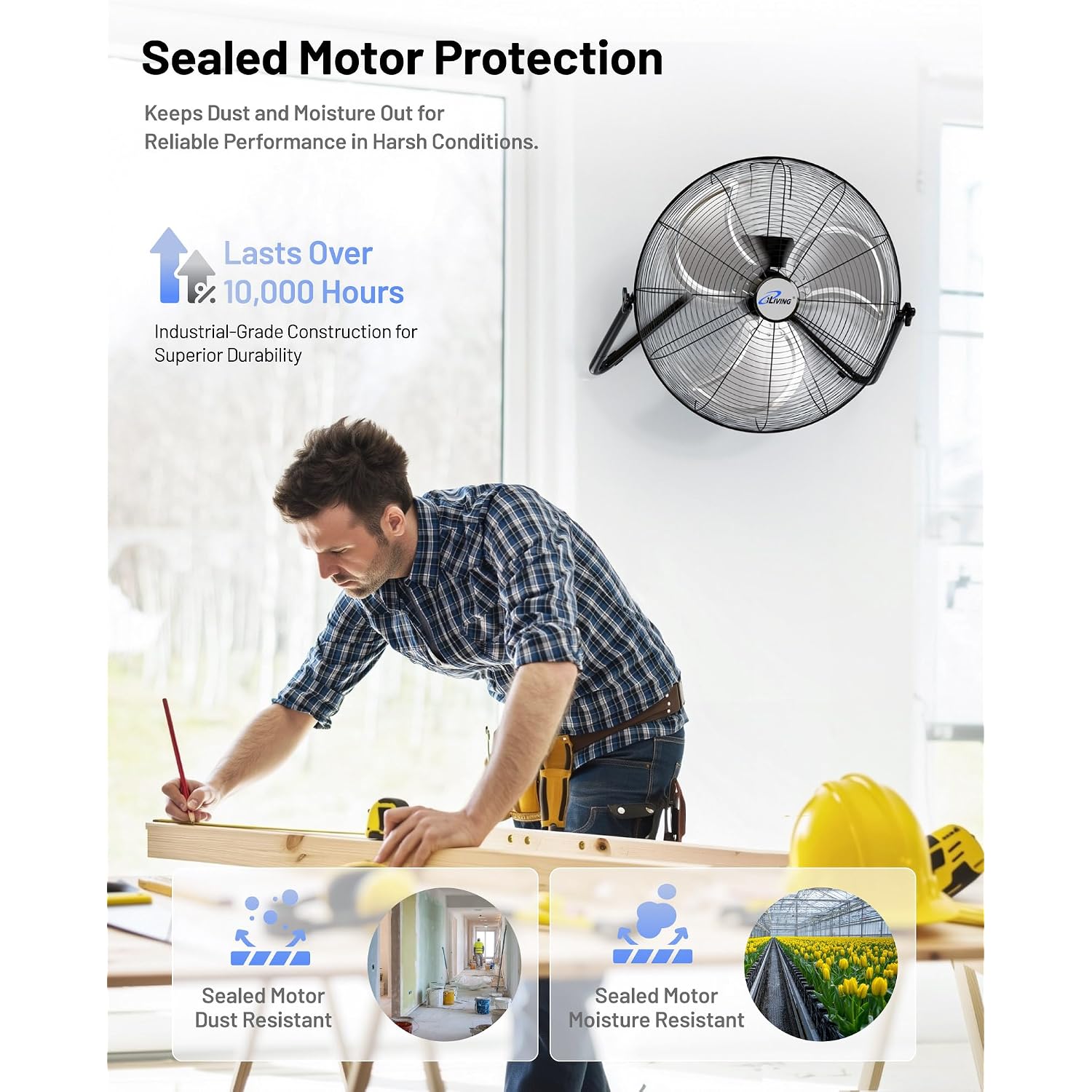 Iliving 20 Inch Heavy Duty Floor & Wall Mount Fan - 5750 Cfm High Velocity, 120-Watt, 3-Speed, Industrial Cooling For Garage, Workshop, Office, Home - Ul Listed, Black