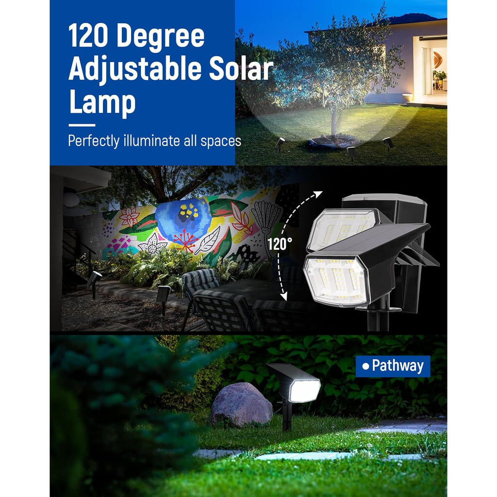 Solar Spot Lights Outdoor Waterproof, Solar Spotlights, 4 Packs, Cool White | 63 Led, 3 Lighting Modes, 120° Adjustable Solar Landscape Lights For Yard, Garden, House, Garage, Pathway