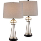 Dalia 27" Tall Table Lamps Set Of 2 Champagne Glass Country Traditional | Clear Cottage Bedroom Living Room House Bedside Nightstand Office Family Home Taupe Tapered Drum Shade