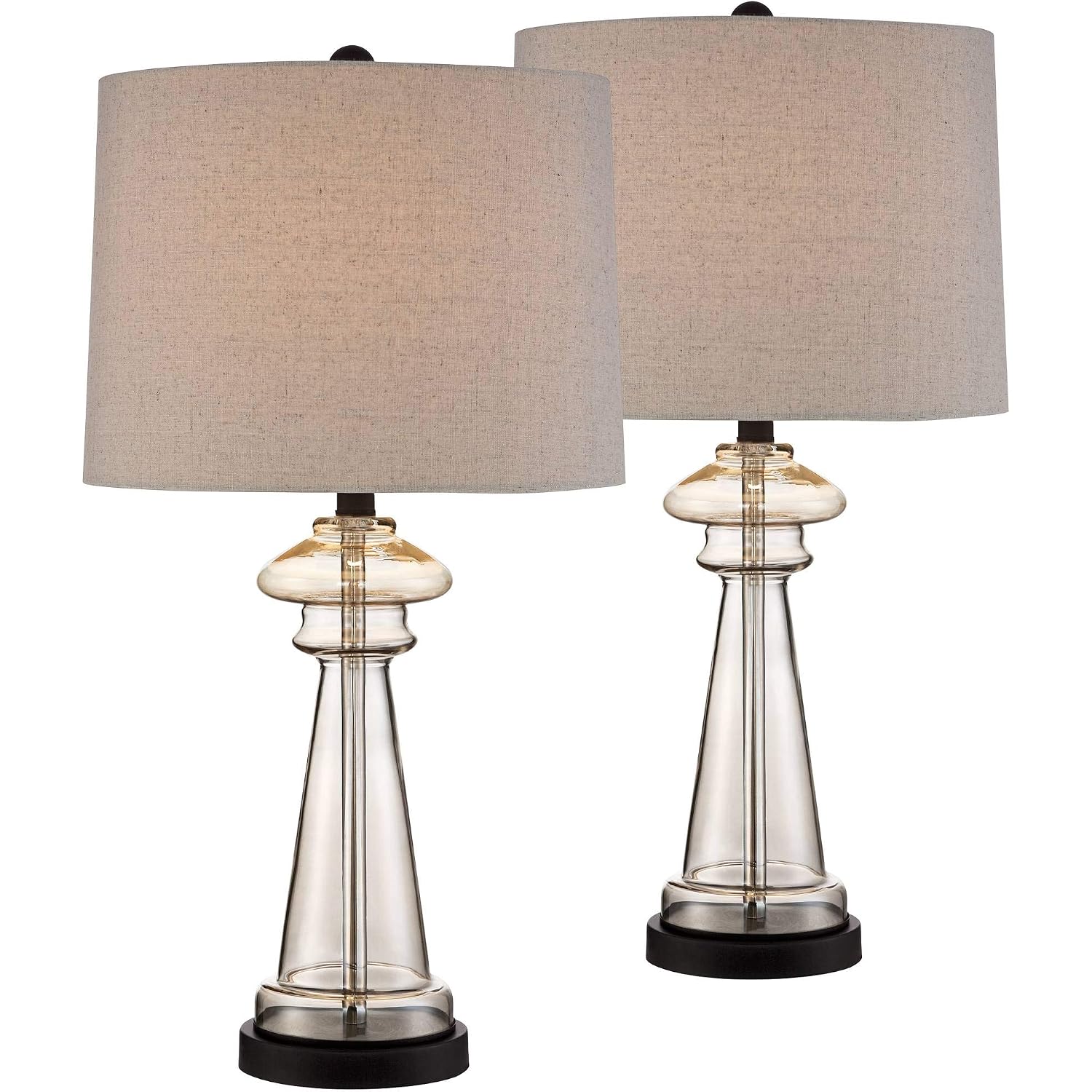 Dalia 27" Tall Table Lamps Set Of 2 Champagne Glass Country Traditional | Clear Cottage Bedroom Living Room House Bedside Nightstand Office Family Home Taupe Tapered Drum Shade