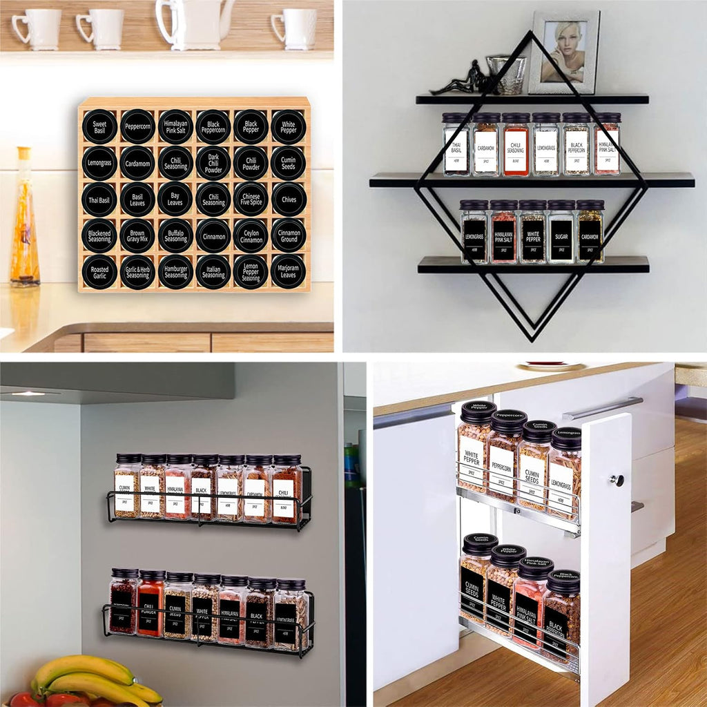 25 Spice Jars With 547 Labels- Glass Spice Jars With Black Metal Caps, 4Oz Empty Spice Containers With Shaker Lids, Funnel, Chalk Pen, Square Seasoning Bottles For Spice Rack, Drawer, Cabinet