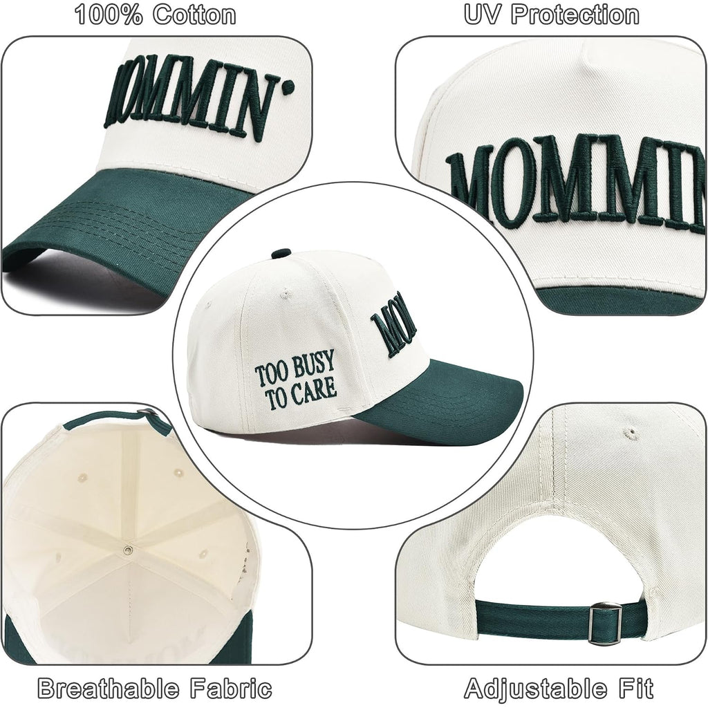 Women’s Mommin Trucker Hat – Vintage Two-Tone Ponytail Baseball Cap, Embroidered Adjustable Hat, Great Gift for Mom & Women Dark Green