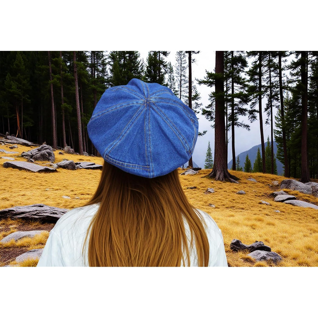 Bidadary Denim Newsboy Beret Hat for Women Cabbie Flat Cap French Newsboy Hat for Traveling Dark Blue