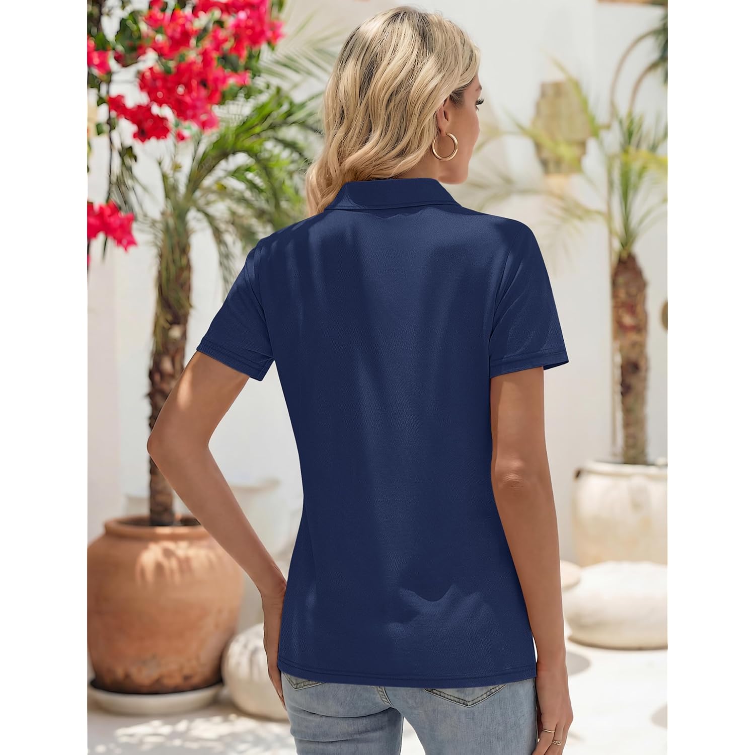 Women's Polo Shirts Short Sleeve V Neck Business Casual Tops Collared Cotton Golf Polos Work Summer Tees