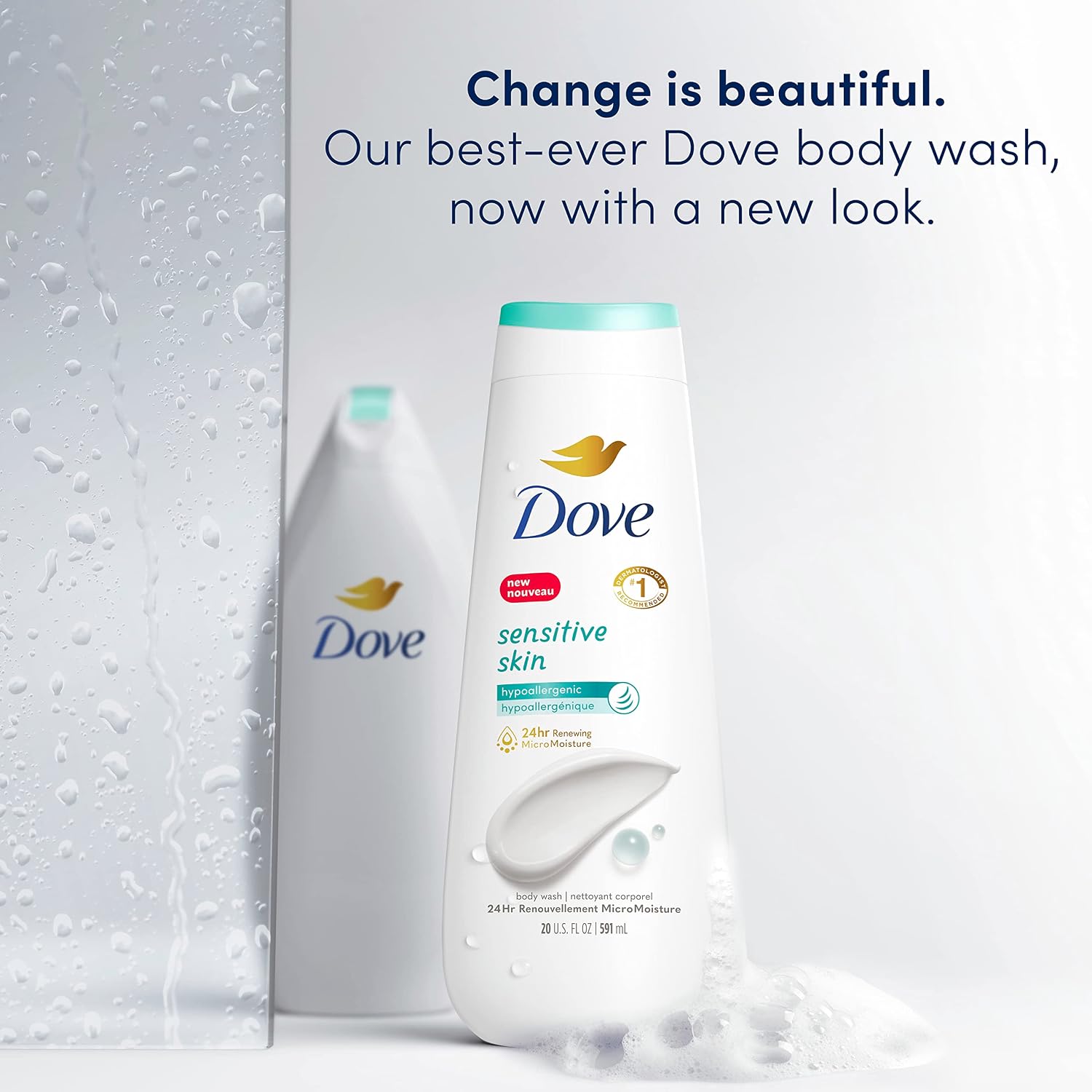 Dove Body Wash Sensitive Skin 4 Count Hypoallergenic, Paraben-Free, Sulfate-Free, Cruelty-Free, Moisturizing Skin Cleanser Effectively Washes Away Bacteria While Nourishing Skin 20 Oz