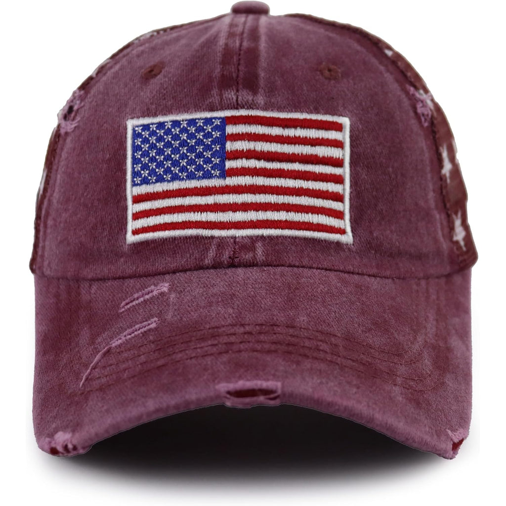 USA American Flag Trucker Hat for Women, Funny Adjustable Washed Embroidered Distressed Mesh Baseball Cap American Flag Embroidered Red