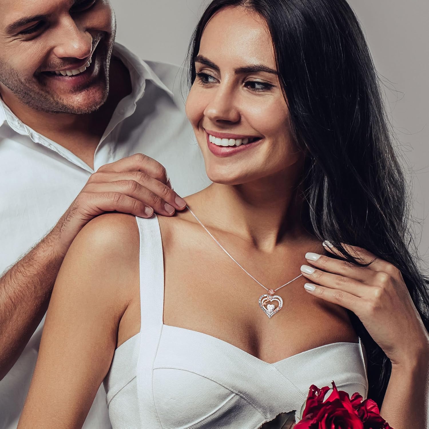 MOOSEA Mothers Day Gifts - 1-3 ct Moissanite Necklace for Women, 925 Sterling Silver Rose Heart Lab Created Moissanite Necklace, Anniversary Birthday Gifts for Women Mom Wife Girlfriend Grandma