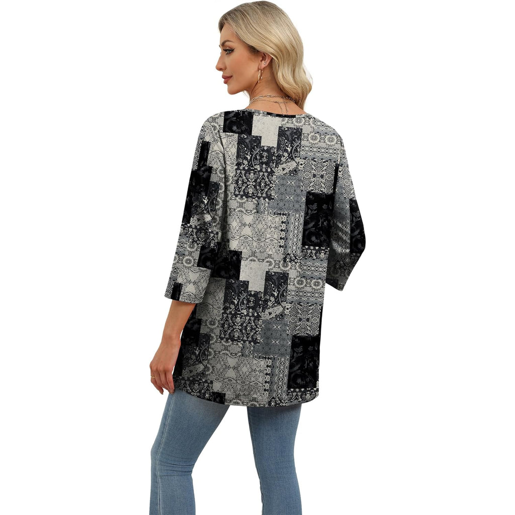 3/4 Length Sleeve Womens Tops Dressy Casual Plus Size Tunics to Wear with Leggings