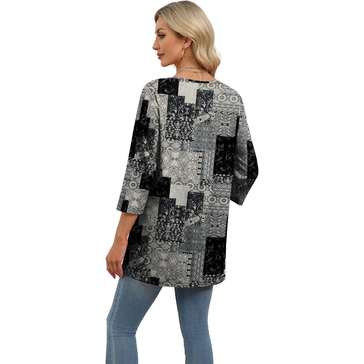 3/4 Length Sleeve Womens Tops Dressy Casual Plus Size Tunics to Wear with Leggings