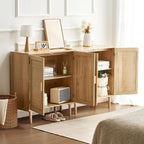 Vevor Rattan Buffet Cabinet With Storage, 4 Magnetic Doors And Adjustable Shelves, Sideboard For Hallway, Living Room, Kitchen, Natural
