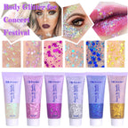 Body Glitter Face Glitter Gel: Singer Concerts Disco Festival Rave Accessories Face Glitter Makeup 150Ml Chunky Sequins Mermaid Face Body Hair Glitter Gel (White&Silver&Pink)