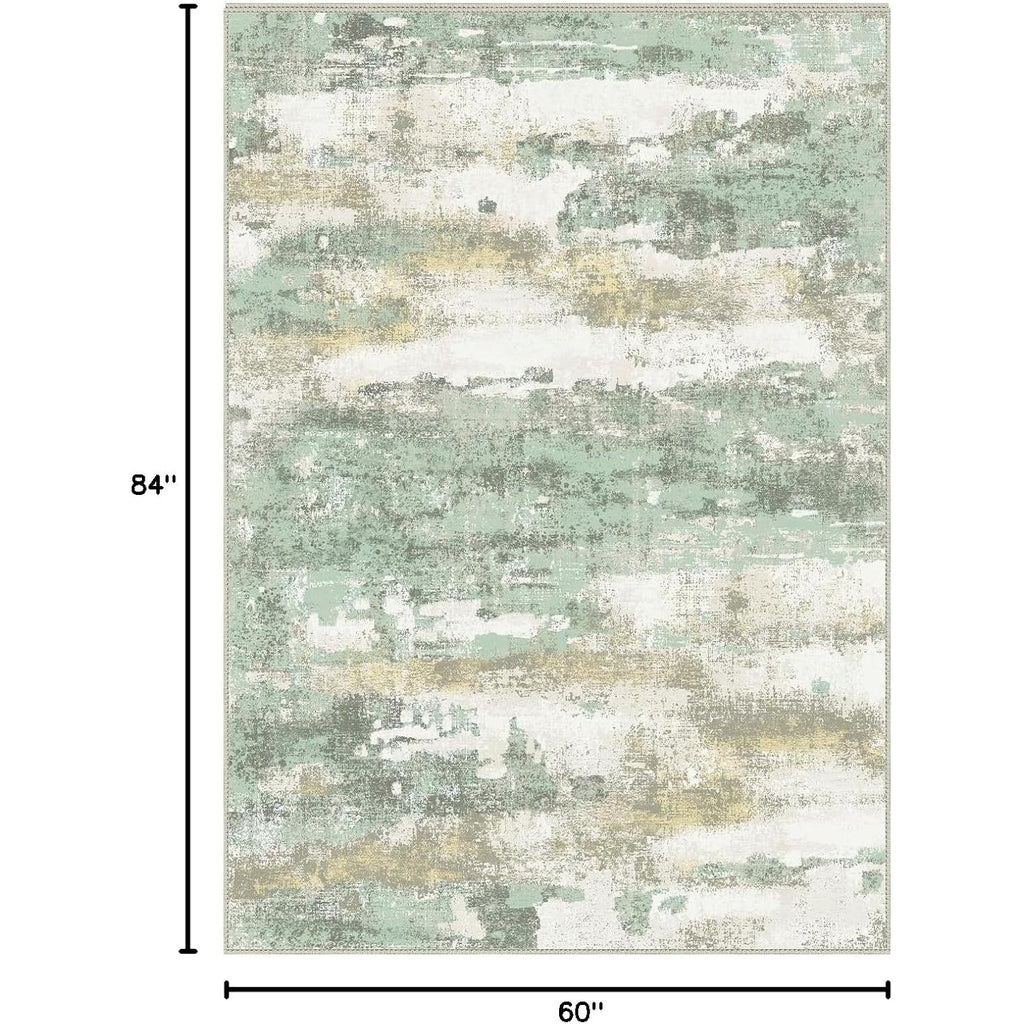 BEIMO Area Rugs 5x7 for Living Room Bedroom, Modern Abstract Machine Washable Large Light Green Rug Soft Rug, Low Pile Floor Carpet with Non Slip Backing for Dining Room