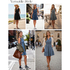 Berrygo Womens Denim Dress Sleeveless Summer Casual Jean Dress Tiered Cowgirl Country Mini Soft Light Chambray With Pockets