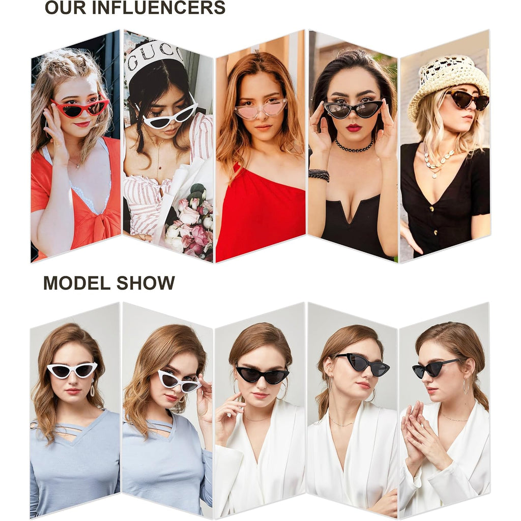 SOJOS Retro Vintage Narrow Cat Eye Sunglasses for Women Clout Goggles Plastic Frame SJ2044 Snow White Frame/Grey Lens