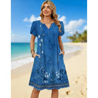 Zeagoo Women'S Casual Dresses With Pockets Summer Floral V-Neck A-Line Tshirt Dress Short Sleeve Mini Dress Beach Sundress