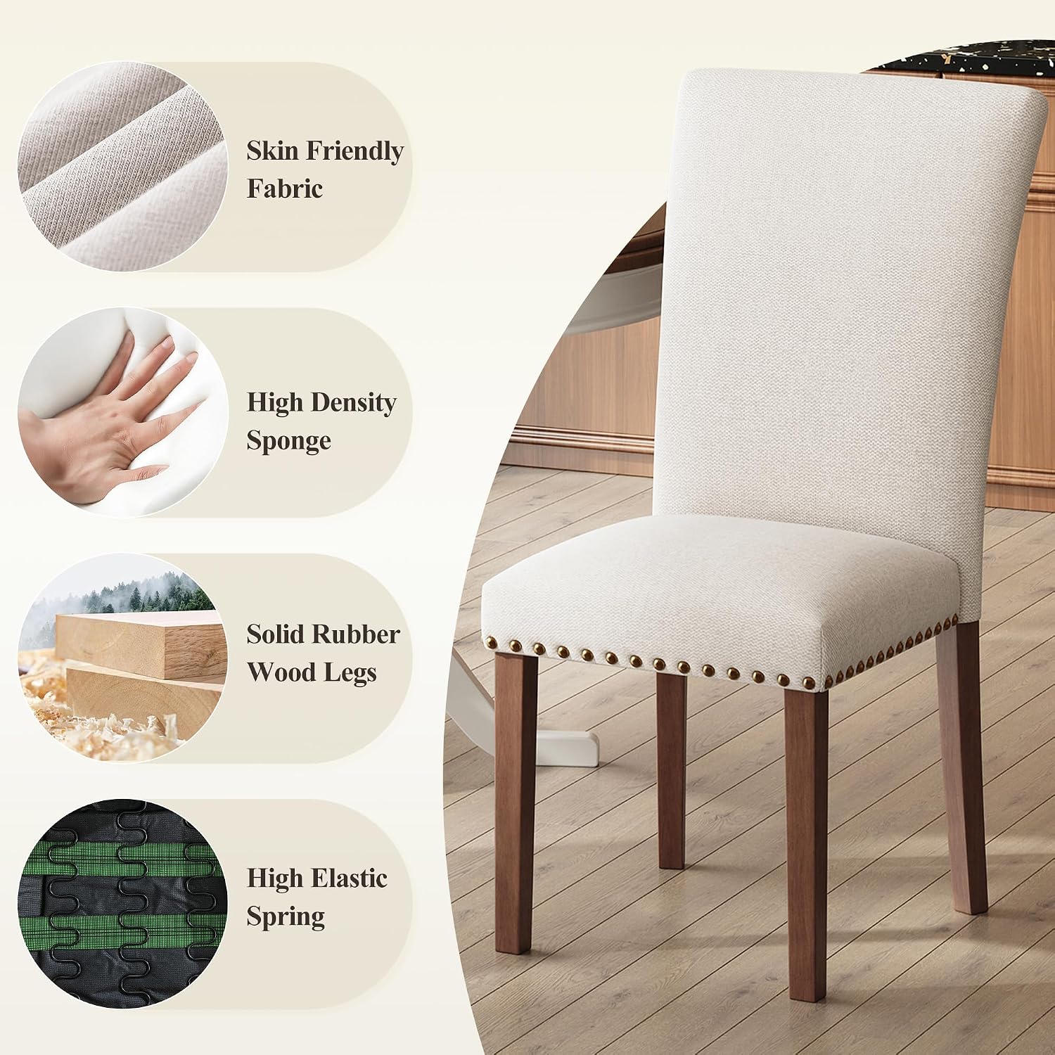 Colamy Upholstered Dining Chairs Set Of 4, Beige
