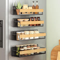 Songmics 4-Pack Strong Magnetic Real Bamboo Spice Racks For Fridge | Kitchen Magnetic Shelves For Washing Machine, Spice Organizers, No Drilling Needed, Ink Black Ukcs062Bh01
