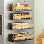 Songmics 4-Pack Strong Magnetic Real Bamboo Spice Racks For Fridge | Kitchen Magnetic Shelves For Washing Machine, Spice Organizers, No Drilling Needed, Ink Black Ukcs062Bh01