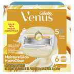 Venus MoistureGlide Women's Razor Blades, With Built-in Shave Gel Bars, 6 Razor Blade Refills