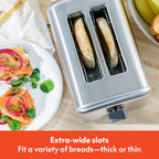 Bella Stainless Steel 2 Slice Toaster With Extra Wide Slots & Removable Crumb Tray - 6 Browning Options, Auto Shut Off & Reheat Function - Toast Bread, Bagel & Waffle