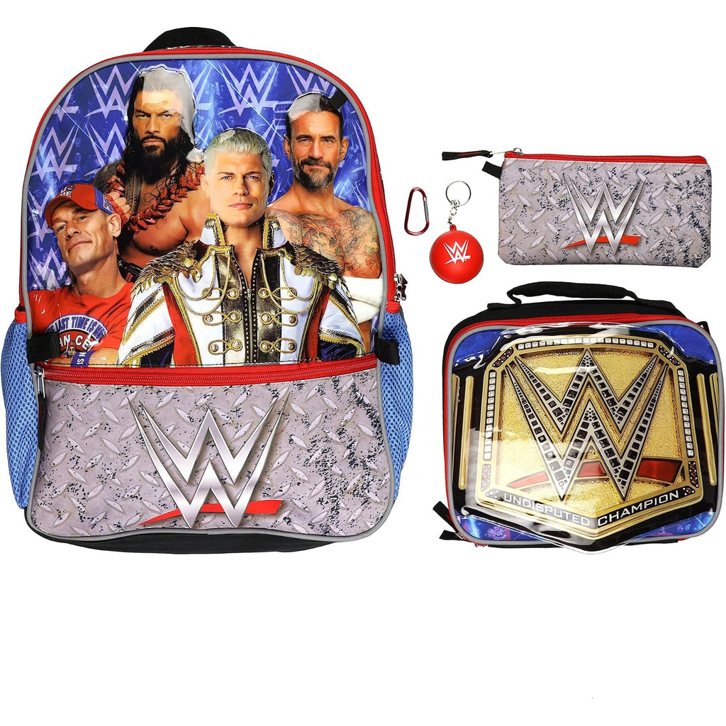 Wwe Backpack 5-Piece Set Undisputed Champion 16" Book Bag With Insulated Lunch Box