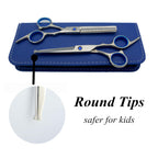 Baby Hair Cutting Scissors Set Professional Safety Round Tip Stainless Steel Hair Thinning Shears Bang Hair Scissor For Kids/Salon/Home