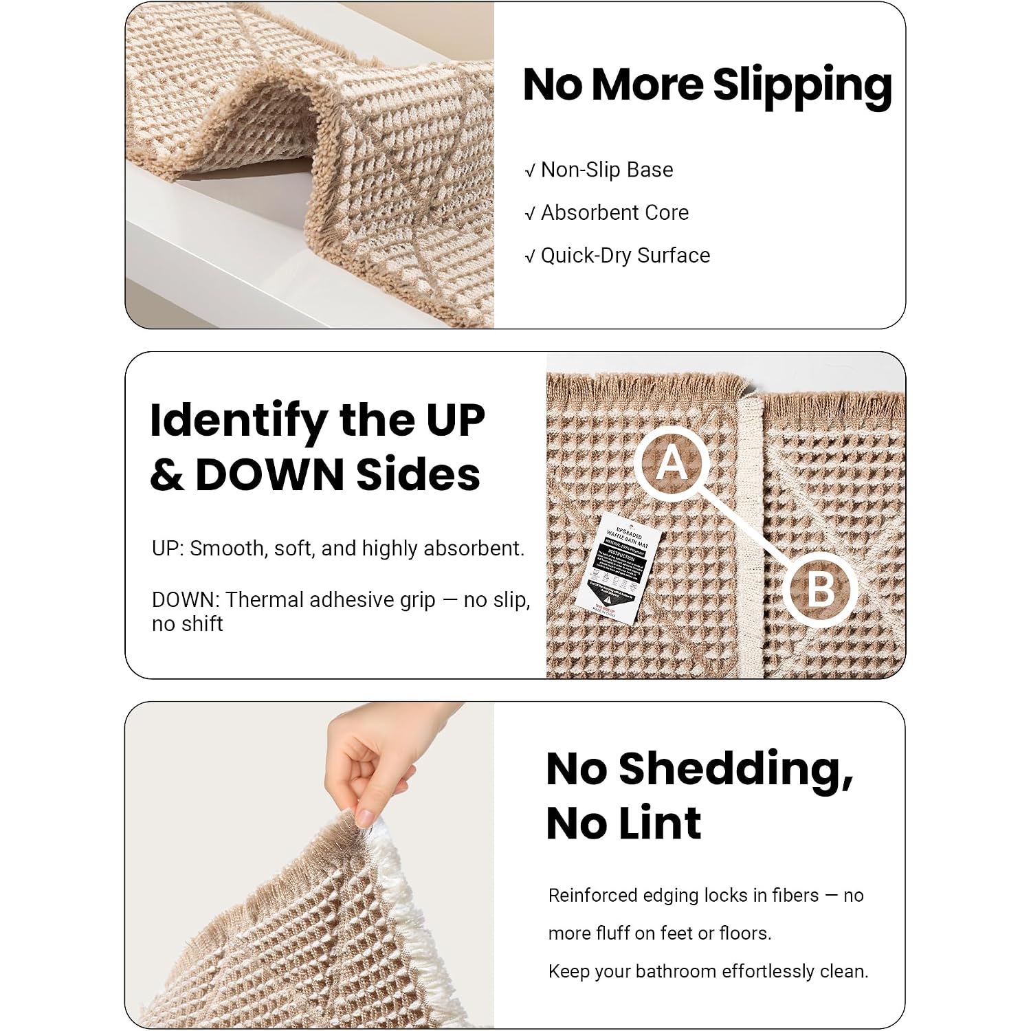 Waffle Bath Mat Set, Non Slip Bathroom Rugs Sets 2 Piece, Ultra Absorbent Long Bath Rug Runner For Bathroom Boho Chic Decor, Machine Washable Floor Mats, Brown & White, 20"×47" Plus 18"×30"