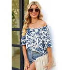 WIHOLL Womens Short Sleeve Square Neck Summer Tops Dressy Casual Blouses Trendy Clothes 2026 B - Blue Floral Print