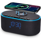 Odokee Wireless Charging Alarm Clock Radio: Qi Certified Fast Wireless Charger For Iphone Samsung - 10W Stereo Bluetooth Speaker - Dimmable Digital Clock With Fm Radio For Bedroom Black