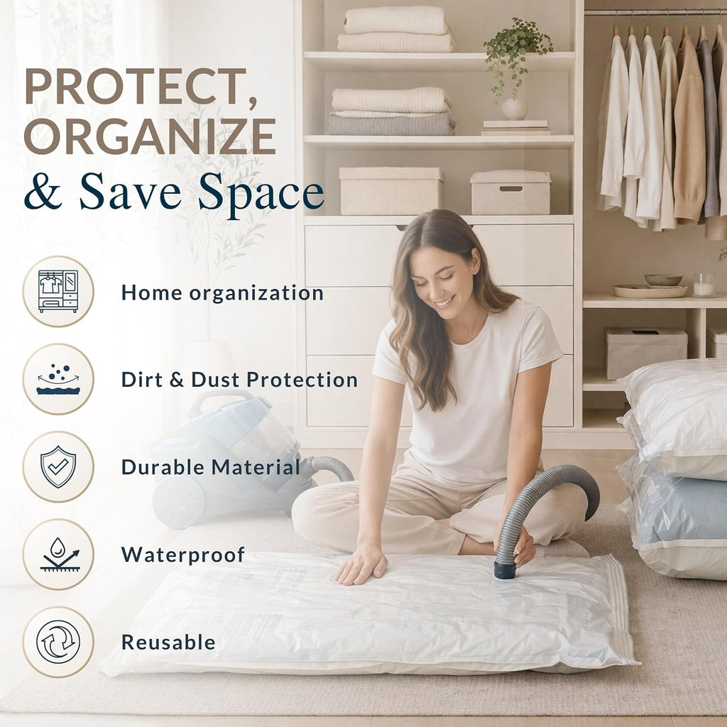 8 Pack Vacuum Storage Bags – 4 Xxl & 4 Jumbo Vacuum Seal Bags For Blankets, Comforters, Clothing & Bedding - Space Saver Compression Bags
