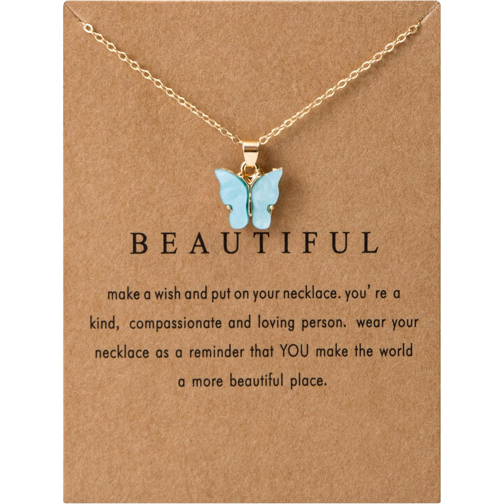 9 pcs Colorful Butterfly Pendant Necklace for Women Bohemian Acrylic Adjustable Retro Card Clavicle Chain Insect Animal Necklace Friend Friendship Party Jewelry Gift