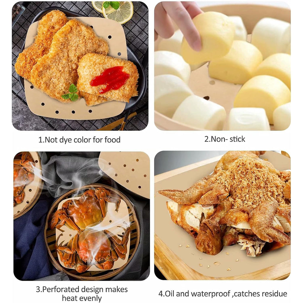 Air Fryer Parchment Paper Liners: 200Pcs 8.5 Inch Square Perforated Parchment Paper For Air Fryer, Premium Bamboo Steamer Liner For Air Fryers Baking Cooking Oven