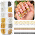 12 Strips Metal Chain Nail Art Charms, 3D Gold Silver Dark Gray Nail Chains Punk Alloy Nail Rivets Jewelry for Women Gothic Manicure Accessories DIY Crafts Decorations