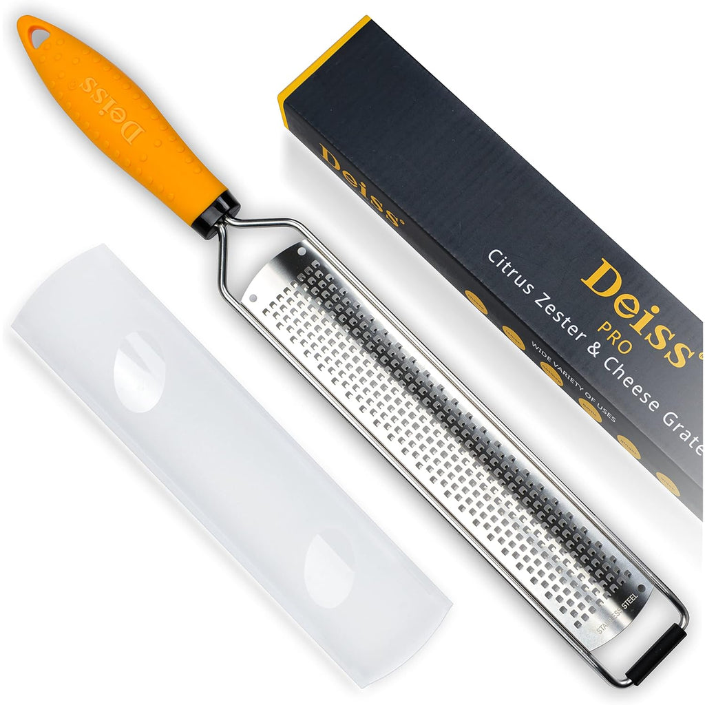 Deiss Pro Lemon Zester & Heavy Duty Cheese Grater & Vegetable Grater - Parmesan Cheese Lemon, Garlic, Nutmeg, Chocolate, Fruits, Vegetables, Ginger Grater - Cheese Shredder & Stainless Steel Grater