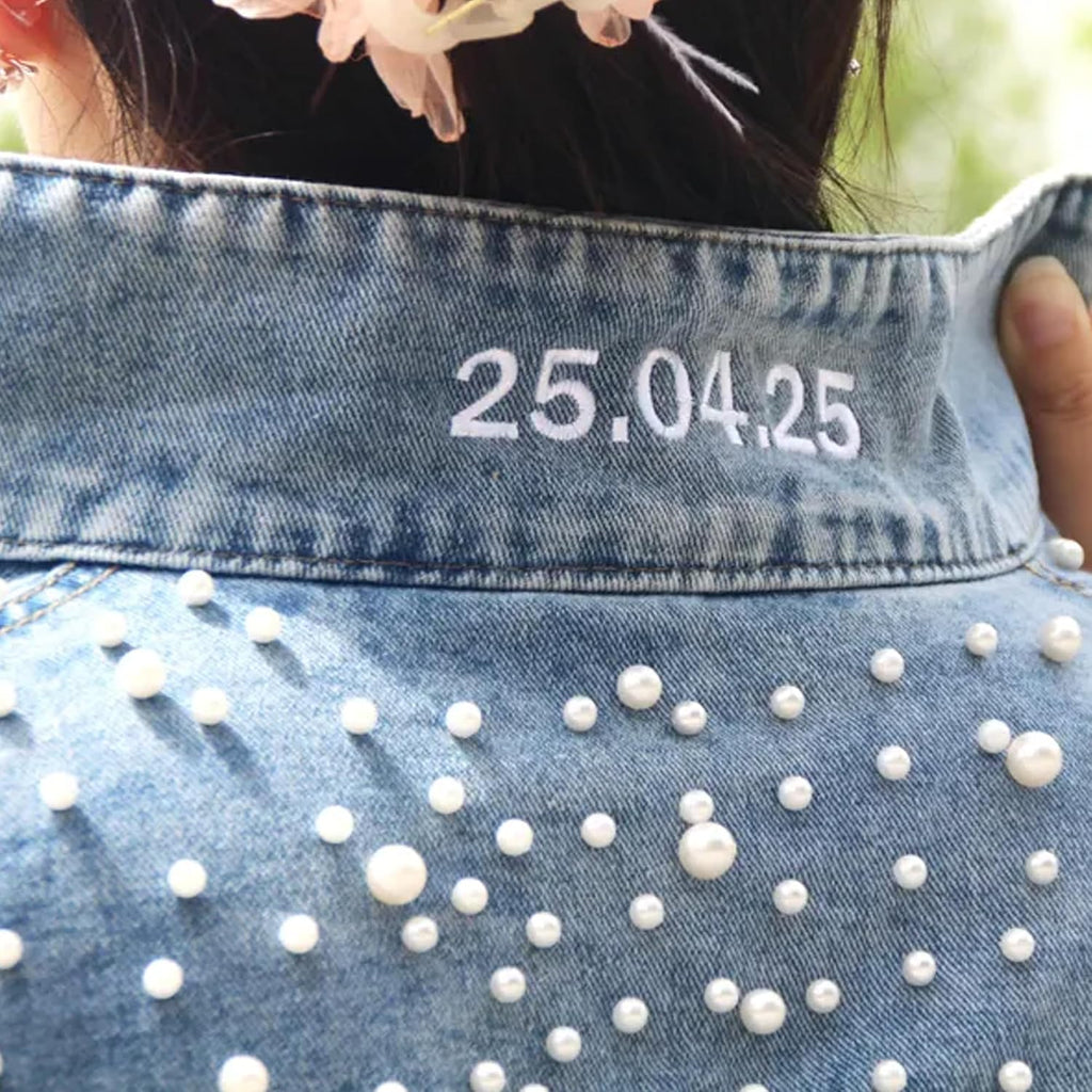 Noni Personalized Embroidered Bride Denim Jacket, Future Mrs Jean Jacket With Pearls, Wedding Gifts For Bride