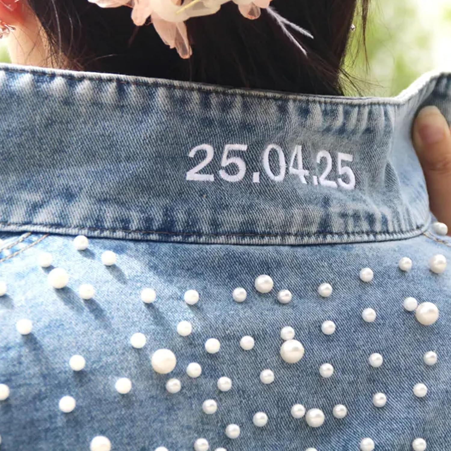 Noni Personalized Embroidered Bride Denim Jacket, Future Mrs Jean Jacket With Pearls, Wedding Gifts For Bride